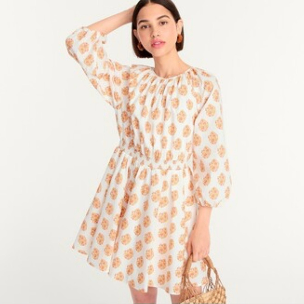 J.Crew Smocked-waist cotton mini dress in gathered floral block print size S